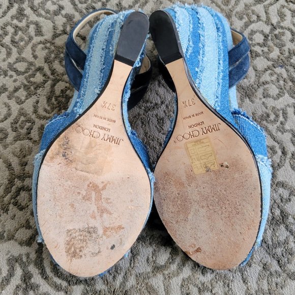 Jimmy Choo Denim Wedge Sandal Shoes-37.5 (Approx. 7) - Picture 10 of 13